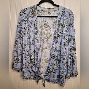 Absolutely Famous Blue Floral Tie Front Cardigan Size XL NWT